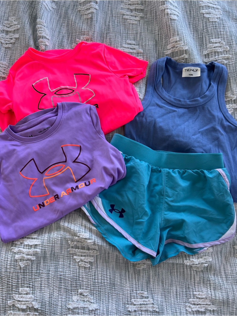 Under Armour Girls Neon Pink & Lavender Logo Active Tops